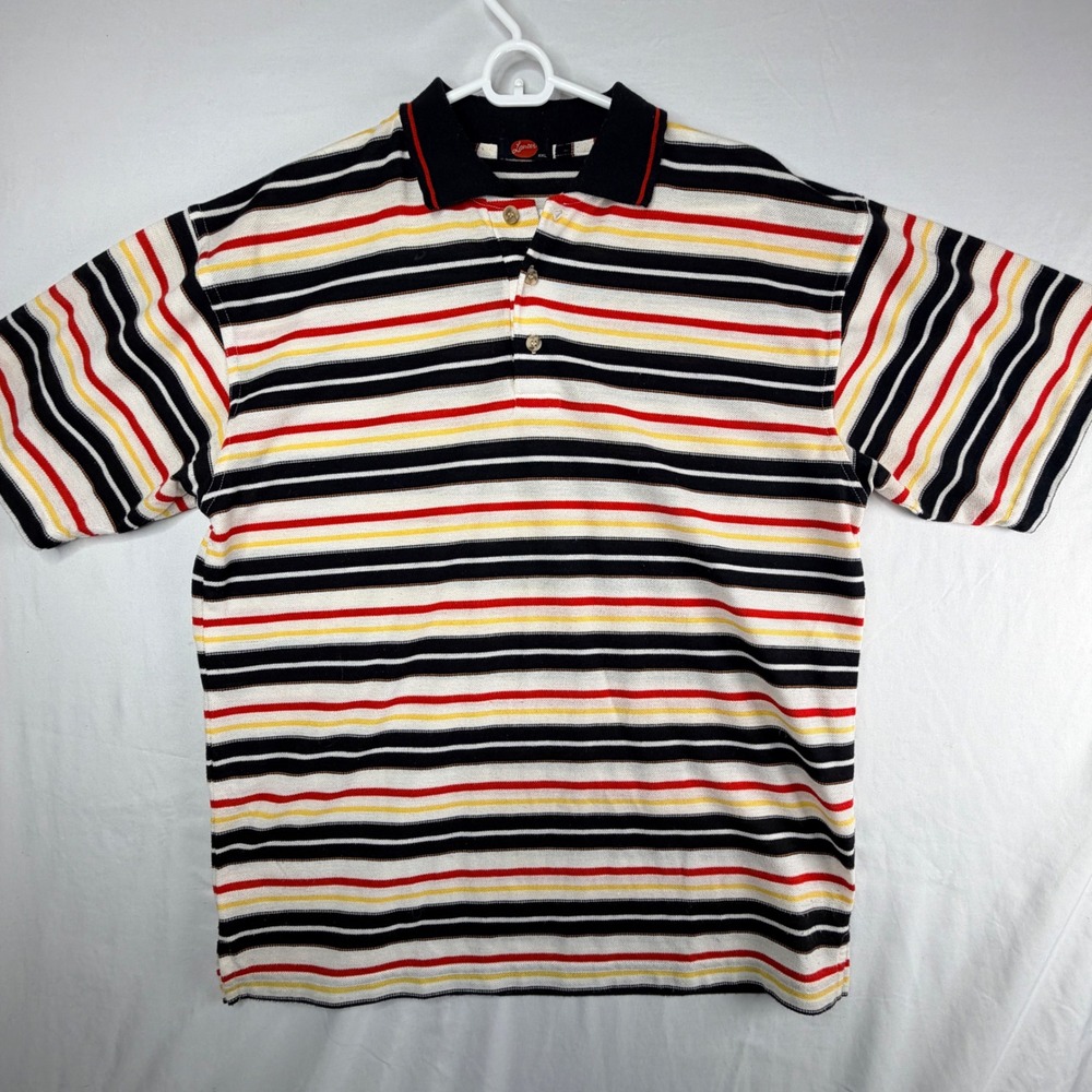 Lancer Polo Shirt XXL White Black Red Yellow Striped Vintage Style Short Sleeve